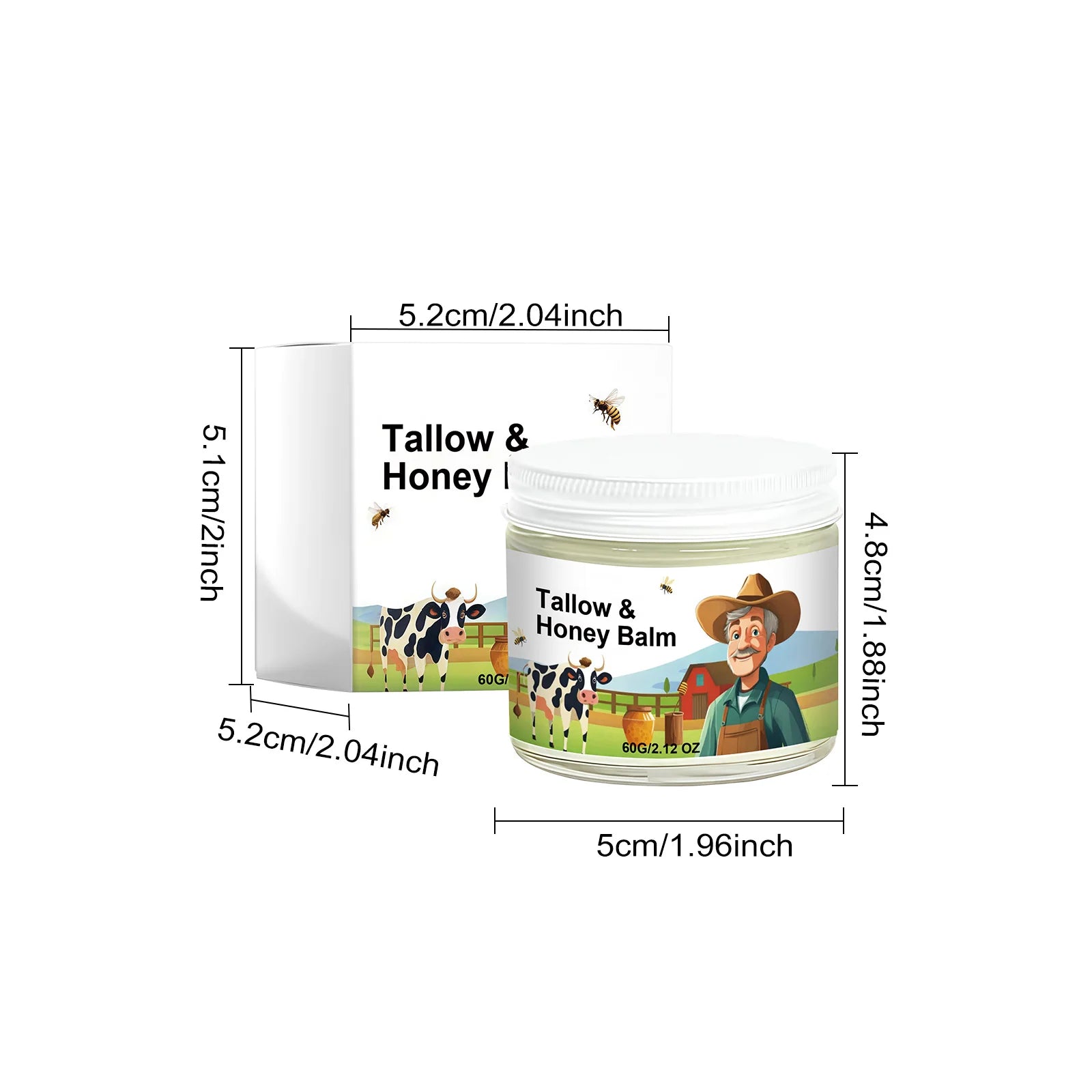 Organic Grass-Fed Beef Tallow Balm with Raw Honey - Moisturizing Cream for Soft, Smooth Skin - Handmade All-Natural Moisturizer