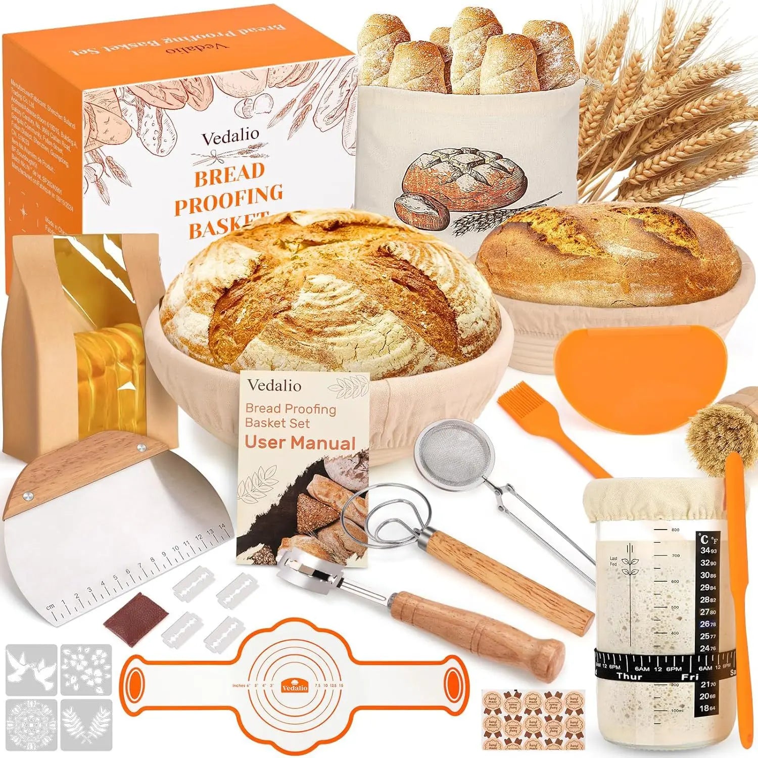 37-piece Sourdough Bread Starter Kit  with Starter Jar Bread Sling Dough Whisk Bags