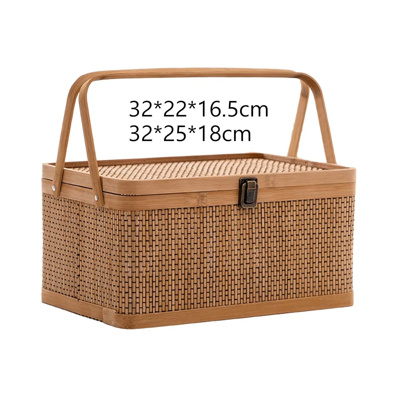 Handcrafted Bamboo Basket with Handle and Lid Durable Snack Fruit Storage for Picnic Camping and Home Use