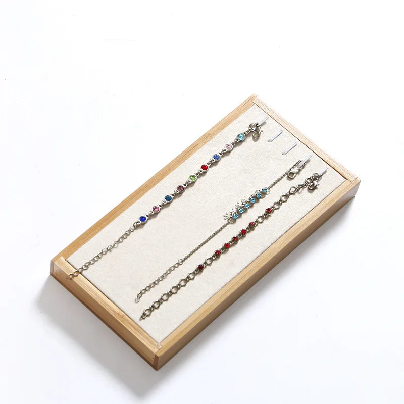Natural Bamboo Solid Wood Jewelry Display Tray Necklace Ring Earring Storage Box Jewelry Display Plate