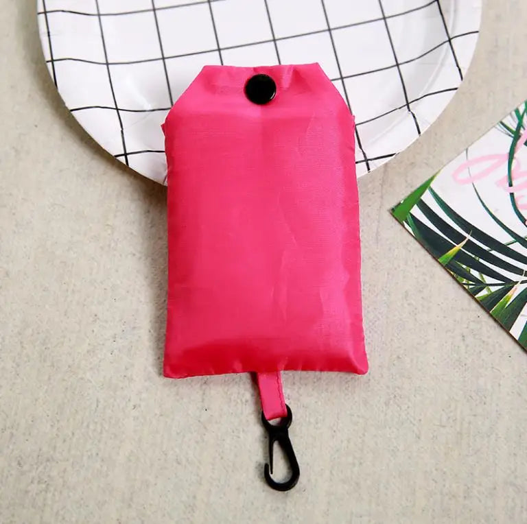 Shopping Bag Solid Color Eco-friendly Folding Reusable Portable Shoulder Handbag Polyester for Travel Grocery