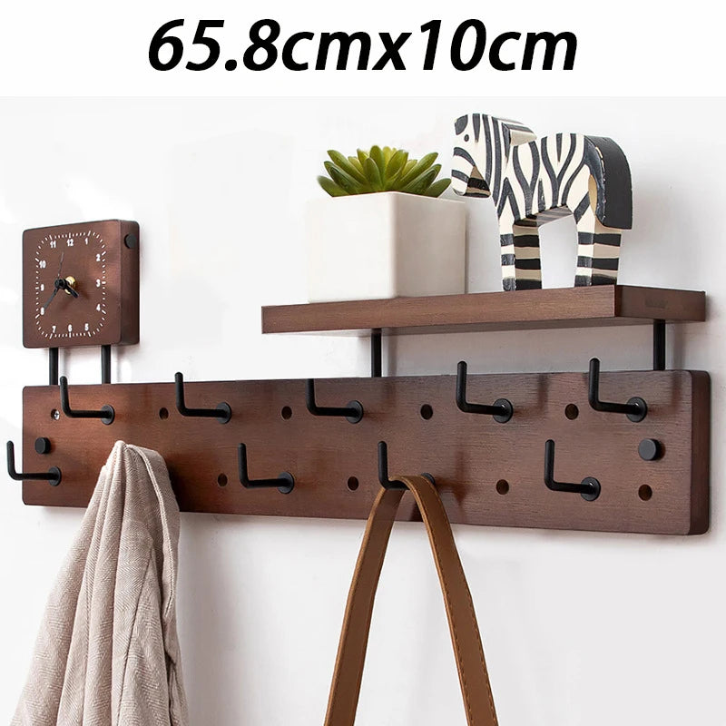 Bamboo Wooden Wall Mounted Clothes Rack Hanging Entrance Creative Coat Racks with Storage Rack Organizer Coat Rack Clothing