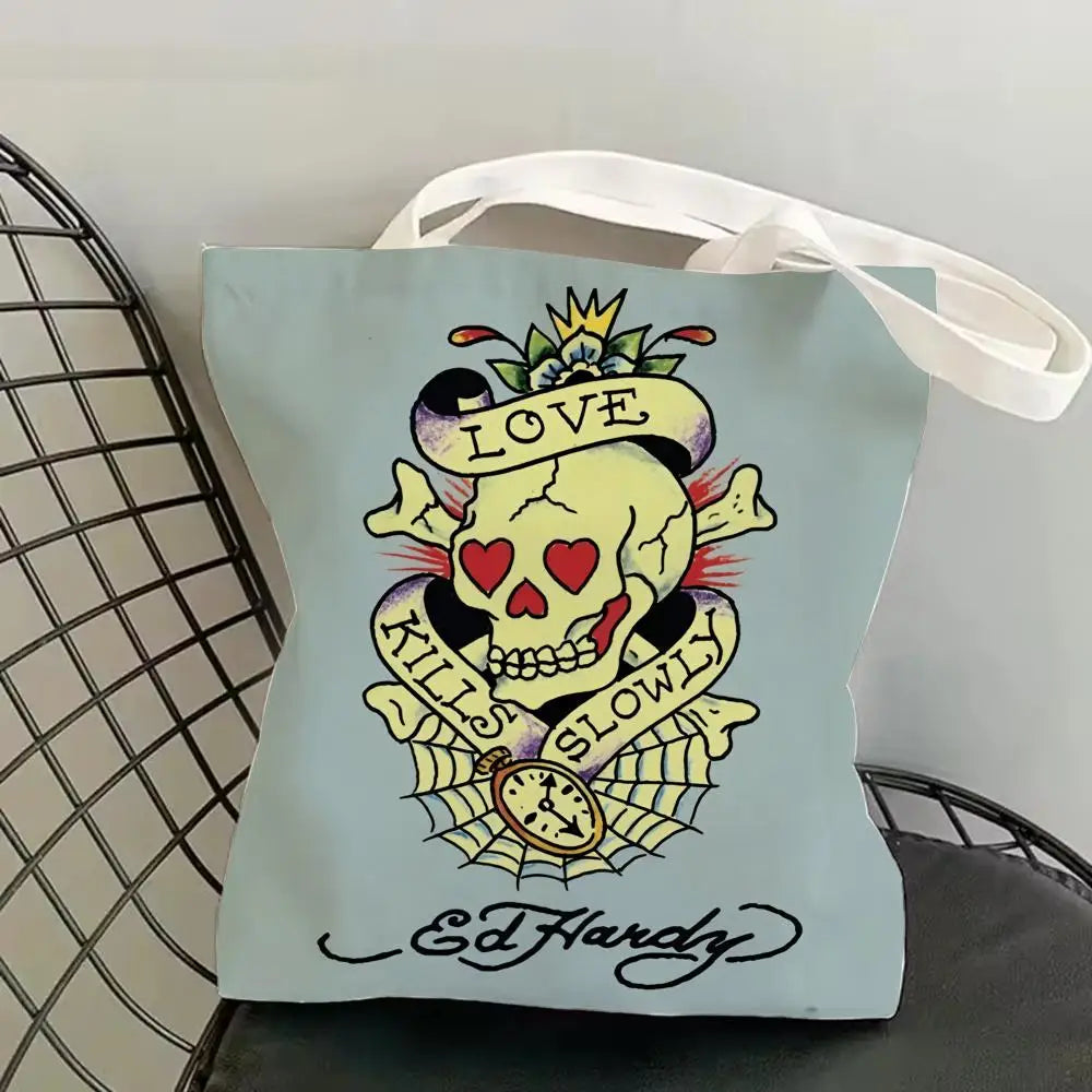 Fashion e-EdS H-HardyS Storage Bags Canvas Double-Sided Print Fashion Shoulder Tote Shopping Bag Gift Eco Handbags