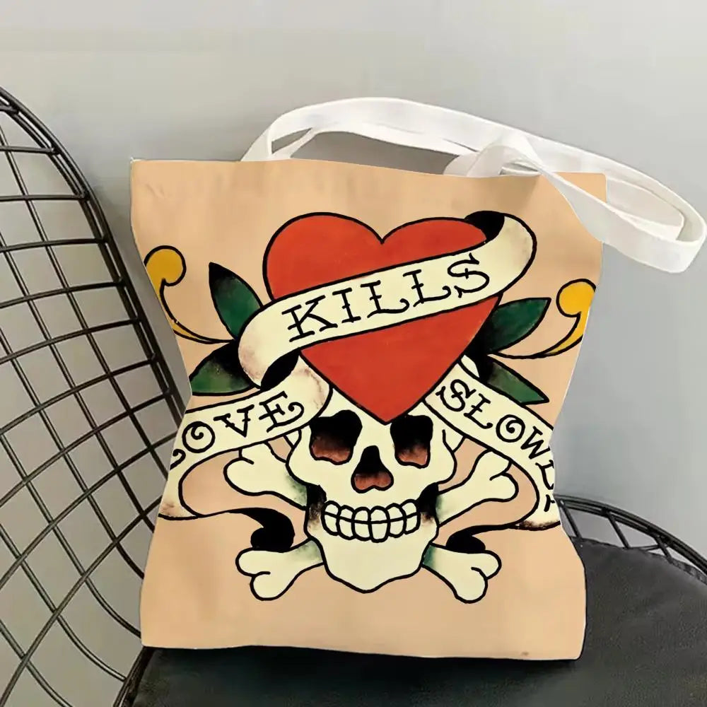 Fashion e-EdS H-HardyS Storage Bags Canvas Double-Sided Print Fashion Shoulder Tote Shopping Bag Gift Eco Handbags