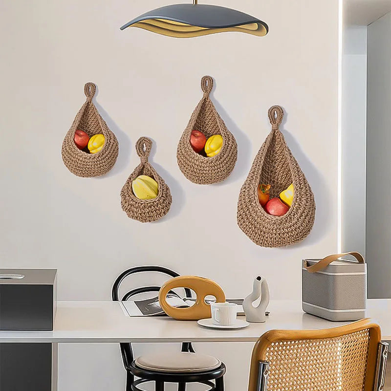 Wall-mounted Vegetable Basket Fruit and Sundry Basket Natural Wicker Weave Storage Basket Kitchen Storage Home Decoration