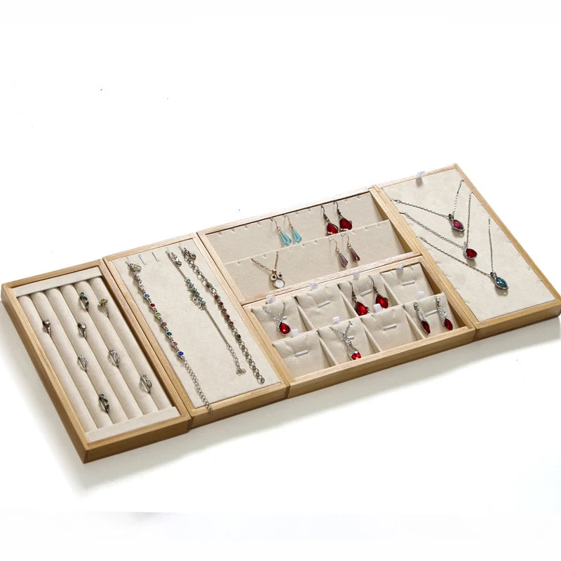 Natural Bamboo Solid Wood Jewelry Display Tray Necklace Ring Earring Storage Box Jewelry Display Plate