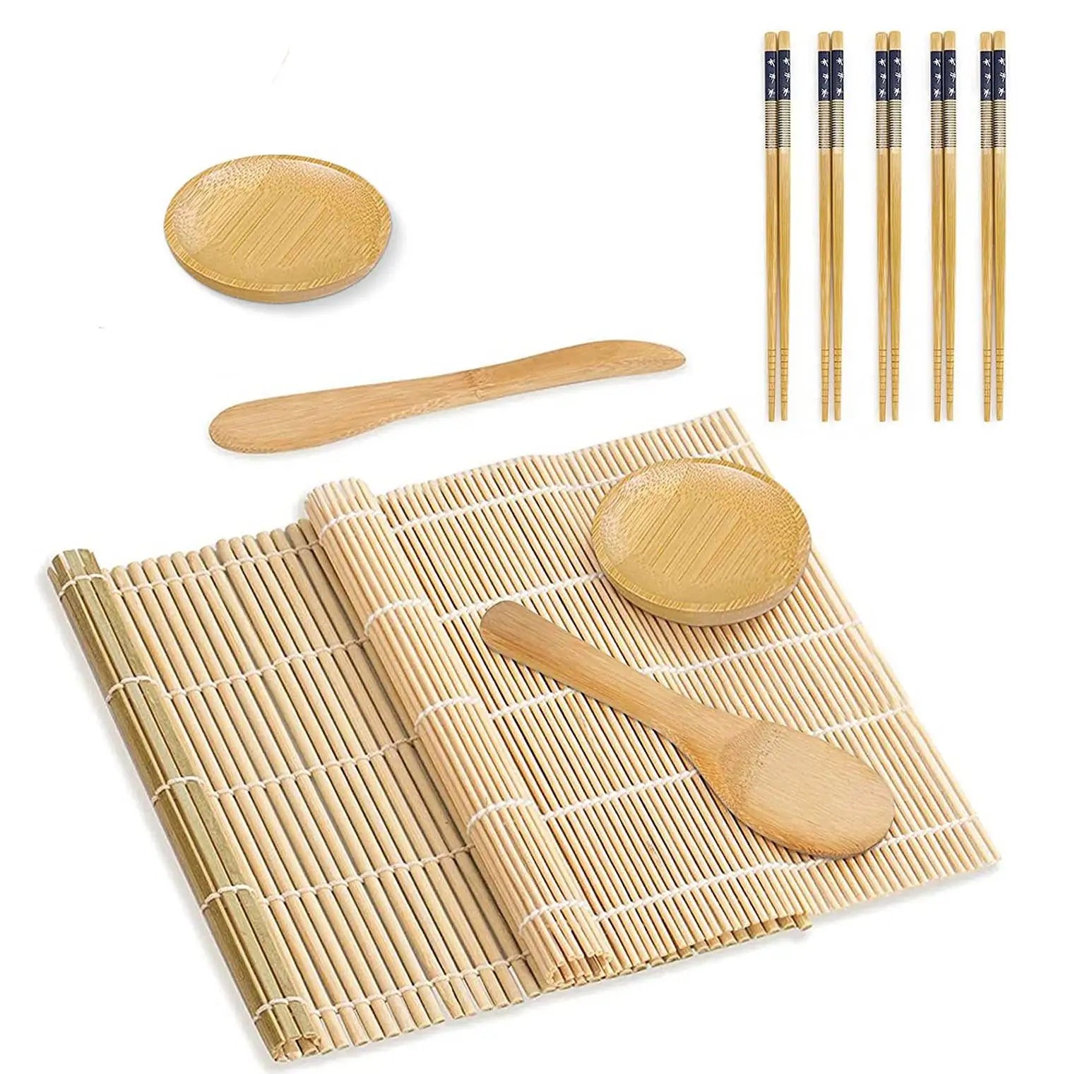 Sushi Making Set With Various Styles Of Bamboo Sushi Mats, Bazooka Chopsticks, Sushi Molds, Bamboo Wooden Spoons, Kitchen Tools