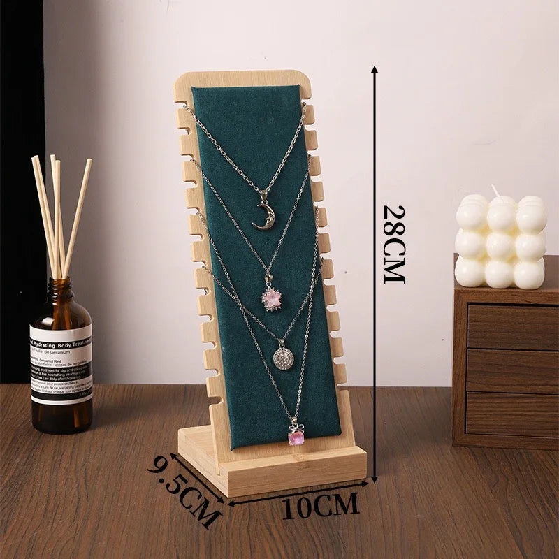 Bamboo and Wood Detachable Necklace Display Stand Hanging Rack Jewelry Pendant Display Stand Storage Rack