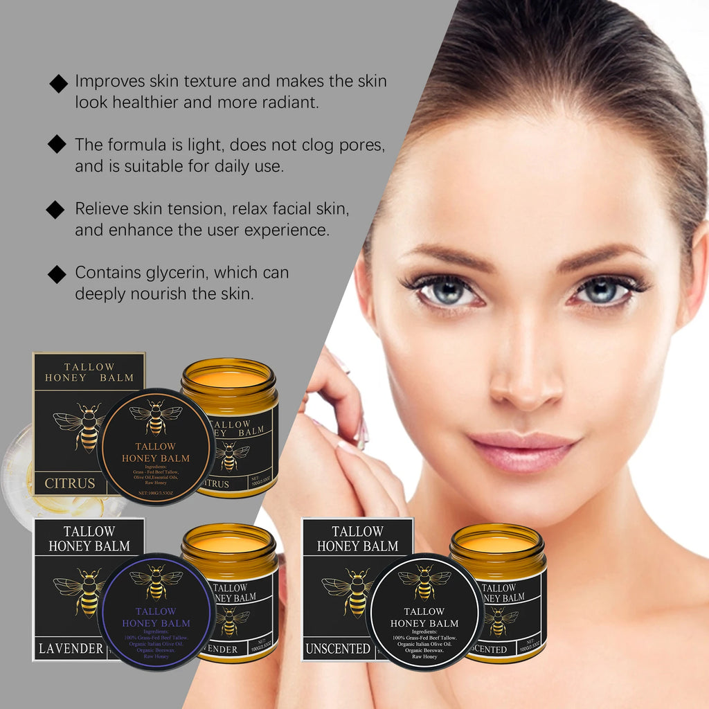 Organic Grass-Fed Beef Tallow Balm with Raw Honey Soft Smooth Skin Lavender Citrus Whipped Anti-Aging Face Body Moisturize Cream