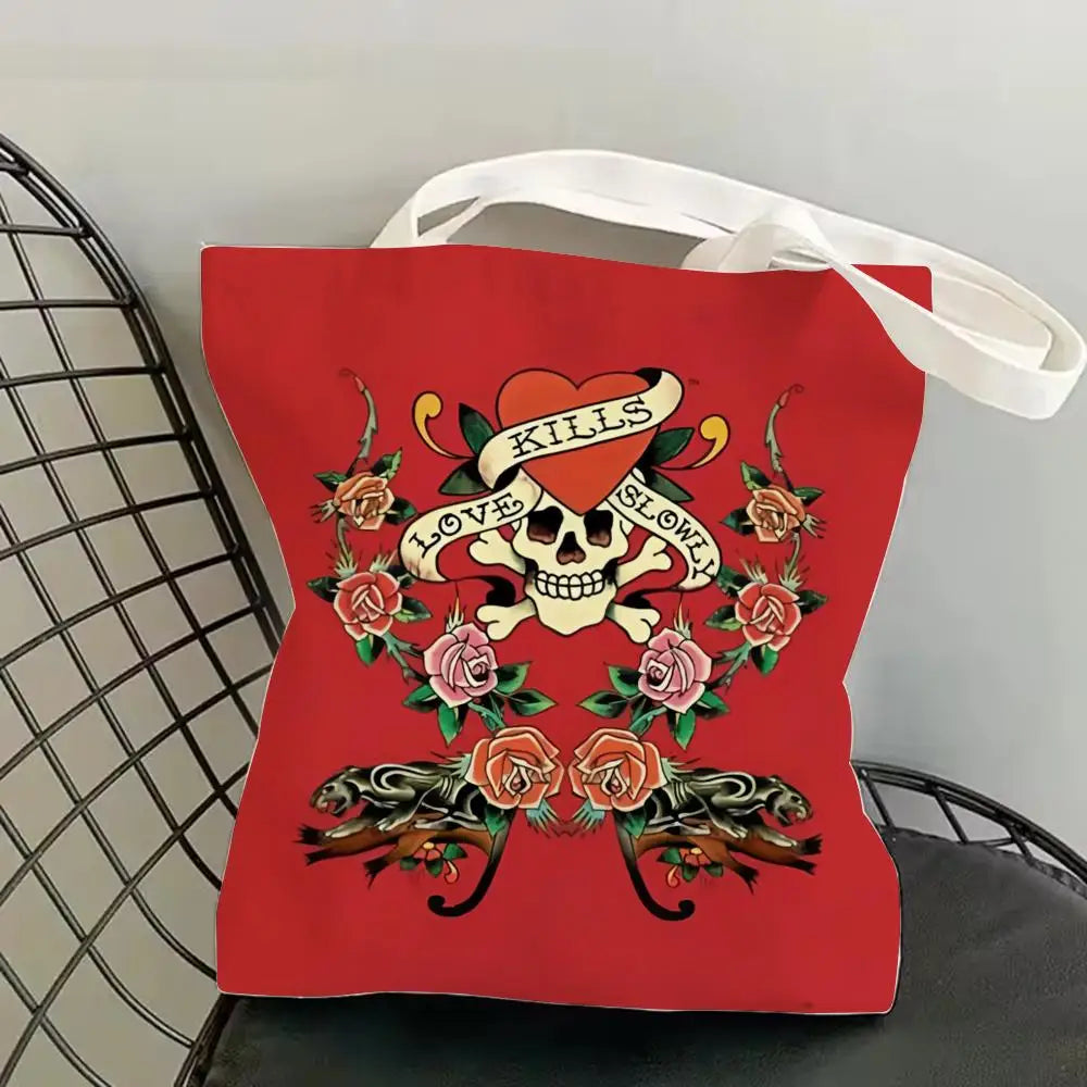 Fashion e-EdS H-HardyS Storage Bags Canvas Double-Sided Print Fashion Shoulder Tote Shopping Bag Gift Eco Handbags