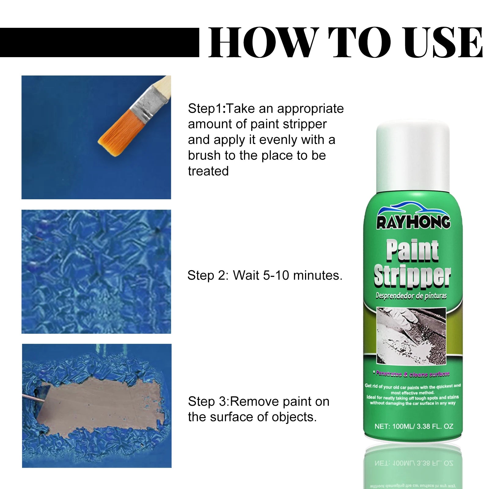 Eco-Friendly Paint Remover:Removes Stubborn Paint Layers,Rapid Paint Stripping,Non-Corrosive,Suitable for Metal&Plastic Surfaces