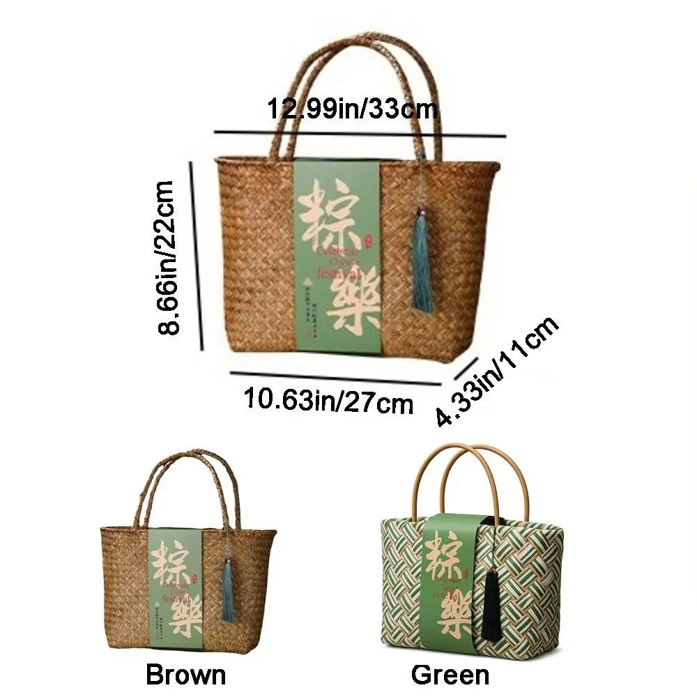 Bamboo Zongzi Packaging Box Chinese Style Handheld Handwoven Storage Basket Eco-friendly Shopping Bag Mid Autumn Festival