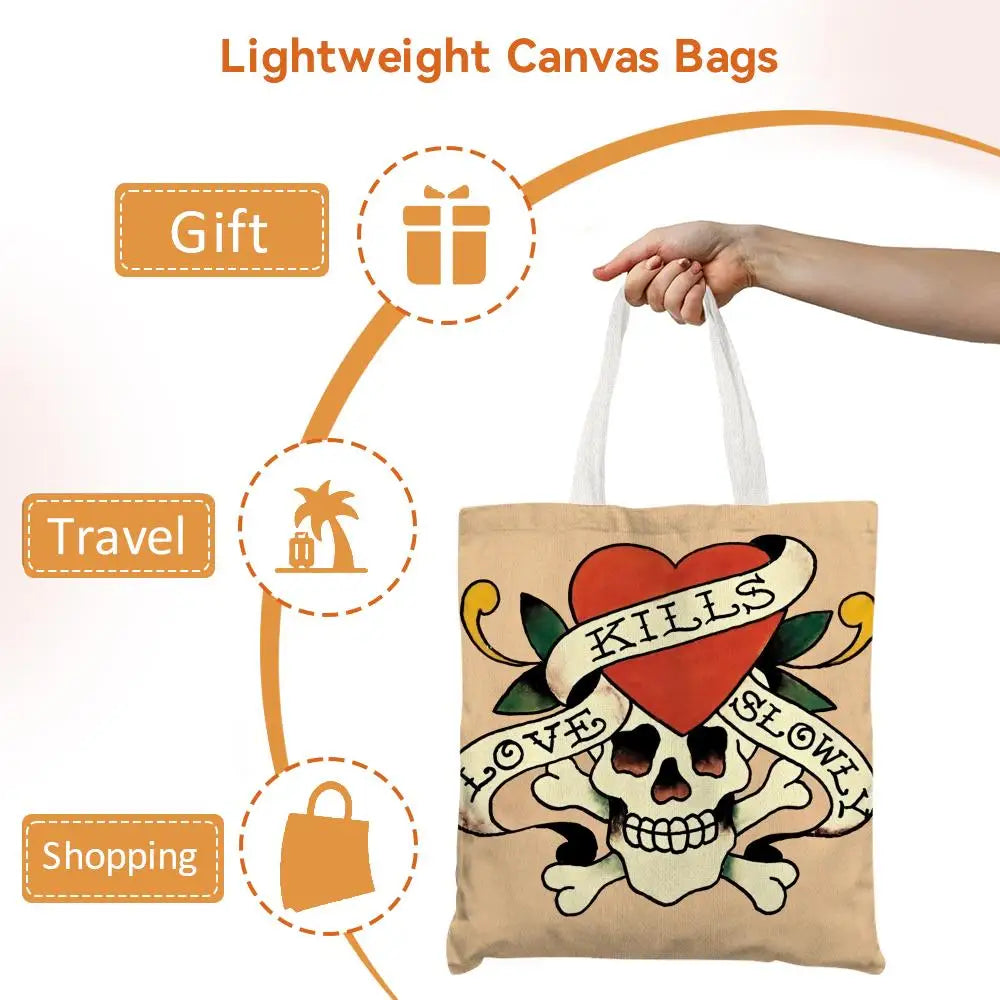 Fashion e-EdS H-HardyS Storage Bags Canvas Double-Sided Print Fashion Shoulder Tote Shopping Bag Gift Eco Handbags