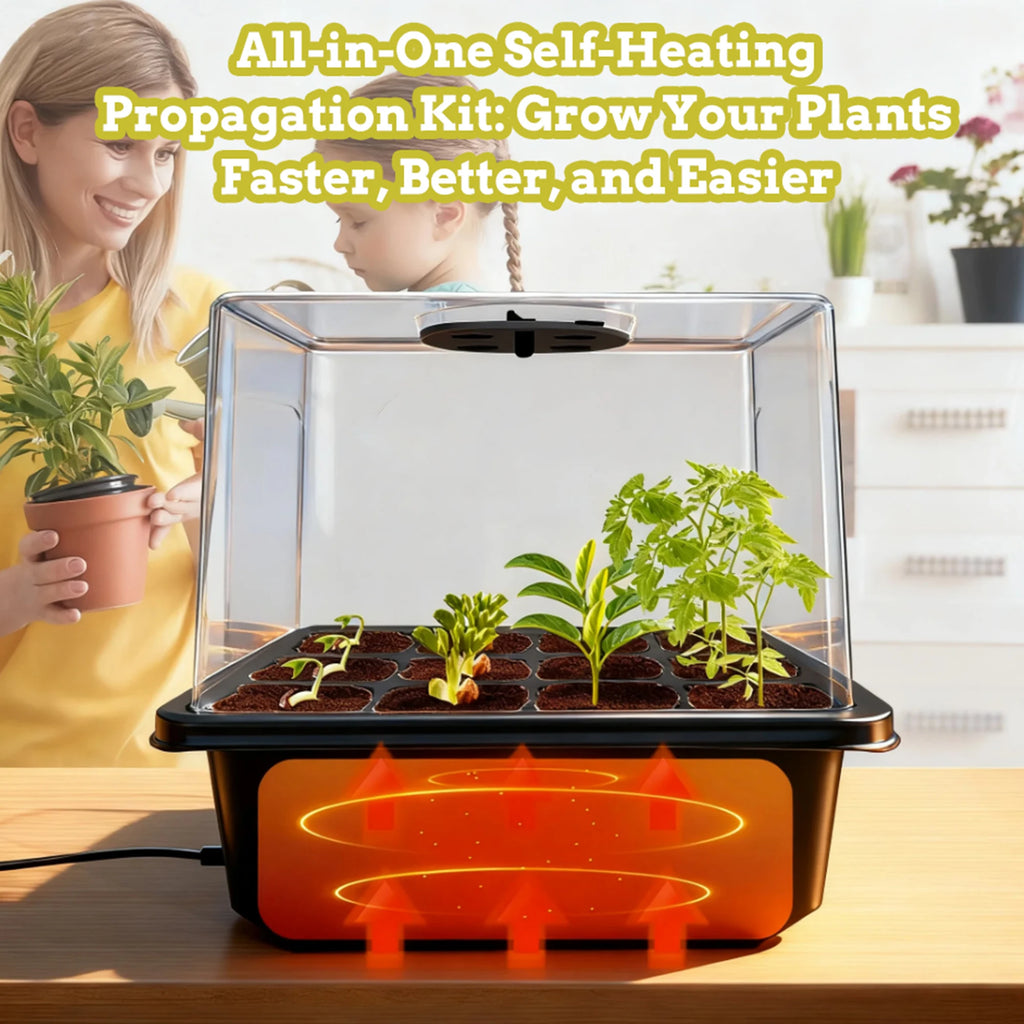 Seed Starter Kit with Built-in Heat, 24-Cell Plant Starter Tray Set, 2-Pack Propagation Trays with Humidity Dome