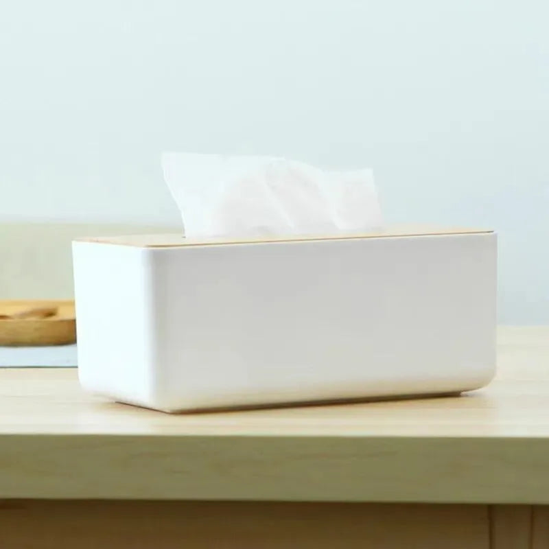 Bamboo Wood Tissue Box, Minimalist Multifunctional Desktop Organizer for Home Kitchen Bathroom Household Decor Supplies