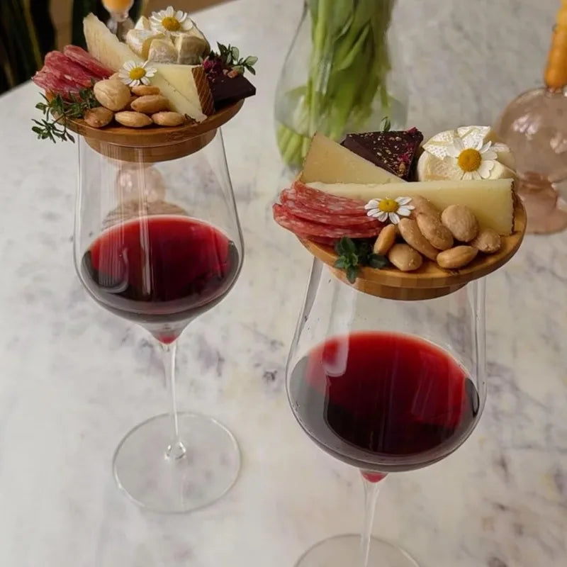 Eco-Friendly Bamboo Charcuterie Board Set with Round Appetizer Plates and Wine Glass Coasters Perfect for Parties Restaurants