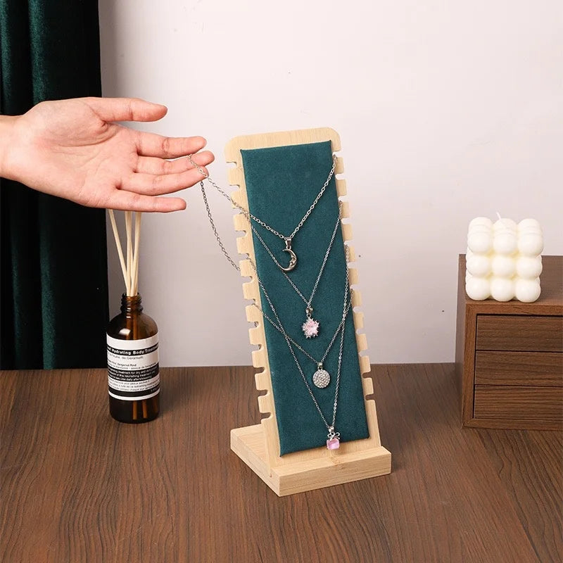 Bamboo and Wood Detachable Necklace Display Stand Hanging Rack Jewelry Pendant Display Stand Storage Rack