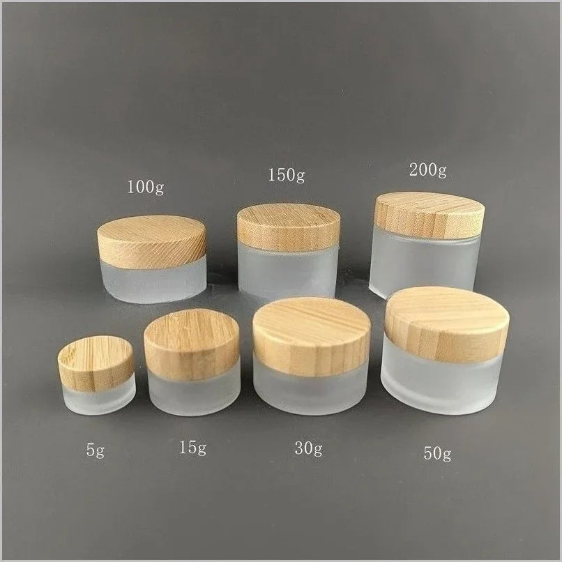Wholesale 5pcs/lot 15g 30g 50g 100G 150g 200g Solid Wood Bamboo Cover Cosmetics Face Cream Bottle Frosted Glass Cream Bottles