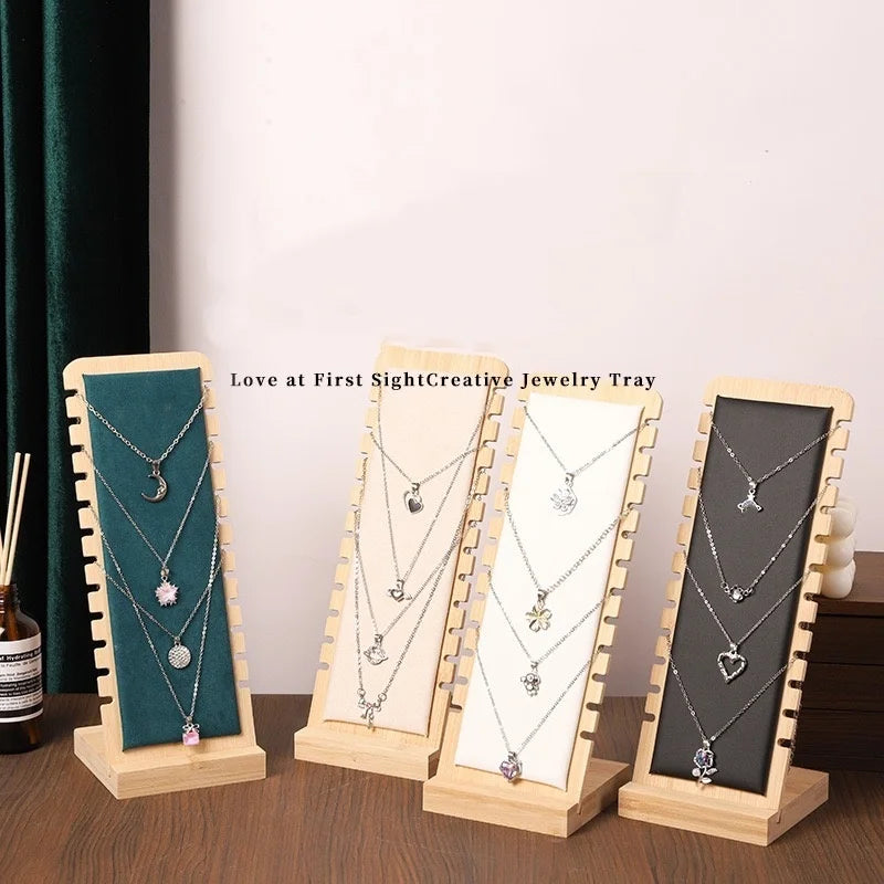 Bamboo and Wood Detachable Necklace Display Stand Hanging Rack Jewelry Pendant Display Stand Storage Rack