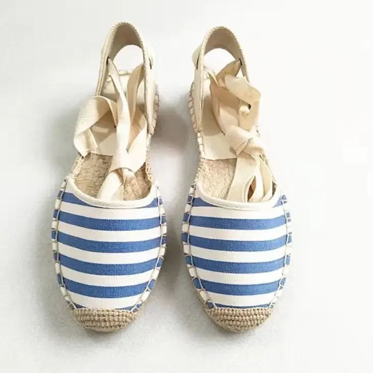 Shoes for Women Hemp Rope Bottom Ladies Sandals Flat Shoes Women Strappy Fisherman Sandals Women Spring and Summer Lace Students