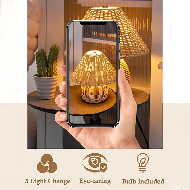 Bamboo woven Table Lamps USB Plug Retro Desk lamp home living room Desk reading lamp Computer table beds Mood light