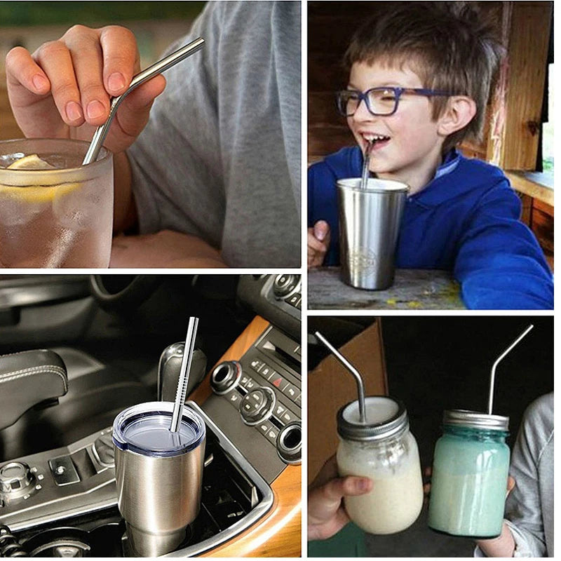 Reusable Metal Straws Set 304 Stainless Steel Drinking Straw for Bubble Tea with Bursh Portable Bag Eco Friendly Products