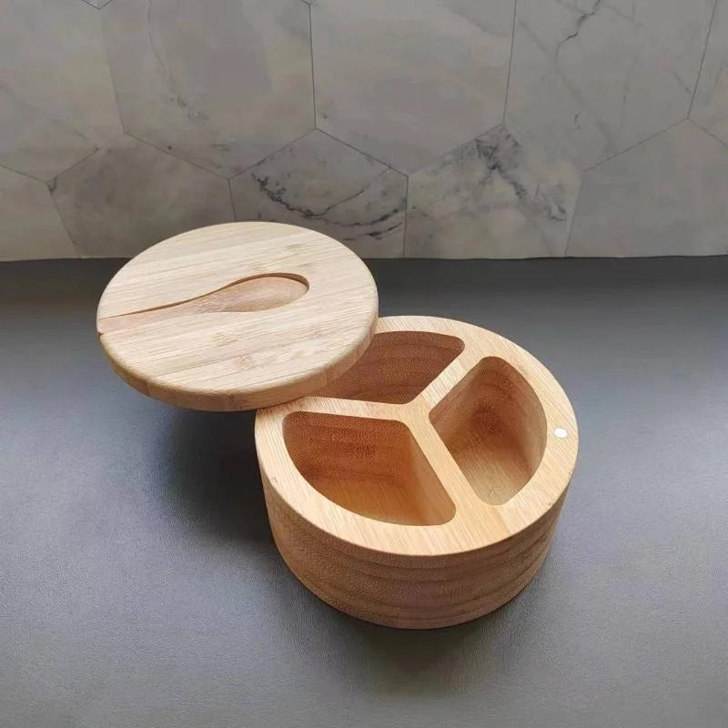 New Kitchen Convenience Tools Bamboo Salt Jar Kitchen Seasoning Bottle Circular Bamboo Seasoning Box Spice Rack Accessories