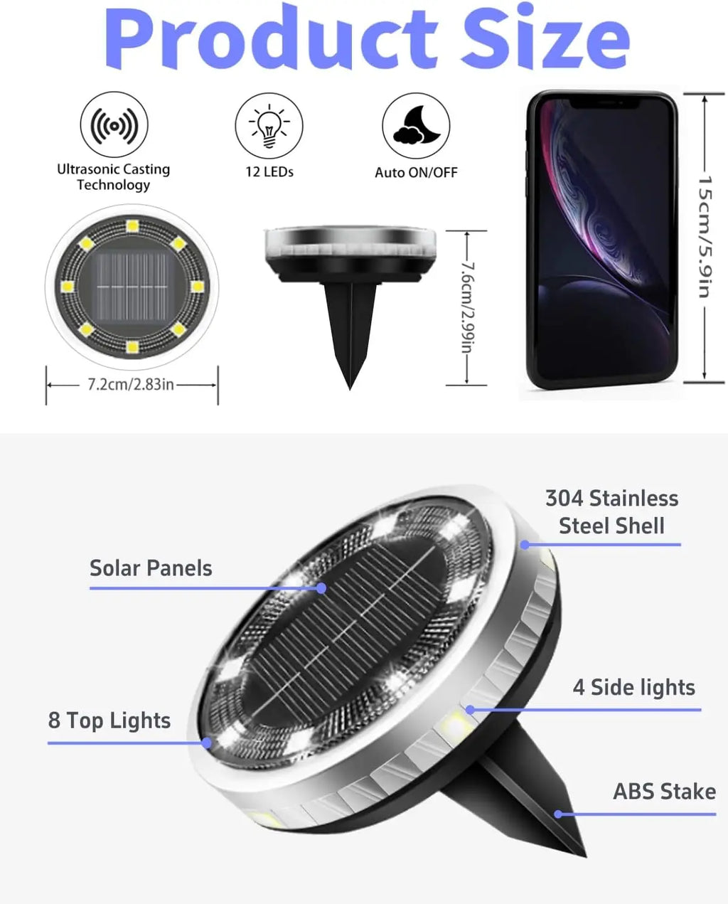 Solar Garden Lights Outdoor 8 LEDs Disk Underground Lamp With Side Light Spotlight Waterproof For Landscape Lawn Decor