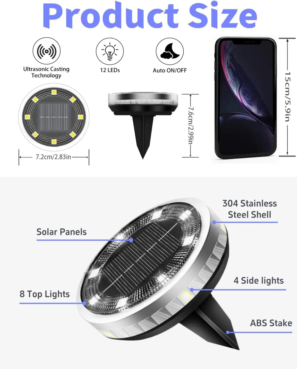 Solar Garden Lights Outdoor 8 LEDs Disk Underground Lamp With Side Light Spotlight Waterproof For Landscape Lawn Decor