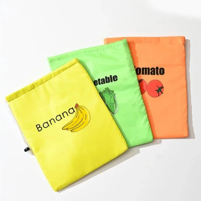 "Reusable Drawstring Produce Bags - Eco-Friendly Freshs Food Storage for Fruits & Vegetables, Kitchen & Refrigerator Organizer"