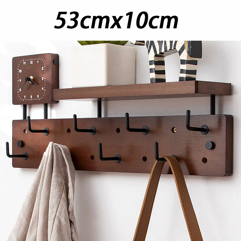 Bamboo Wooden Wall Mounted Clothes Rack Hanging Entrance Creative Coat Racks with Storage Rack Organizer Coat Rack Clothing