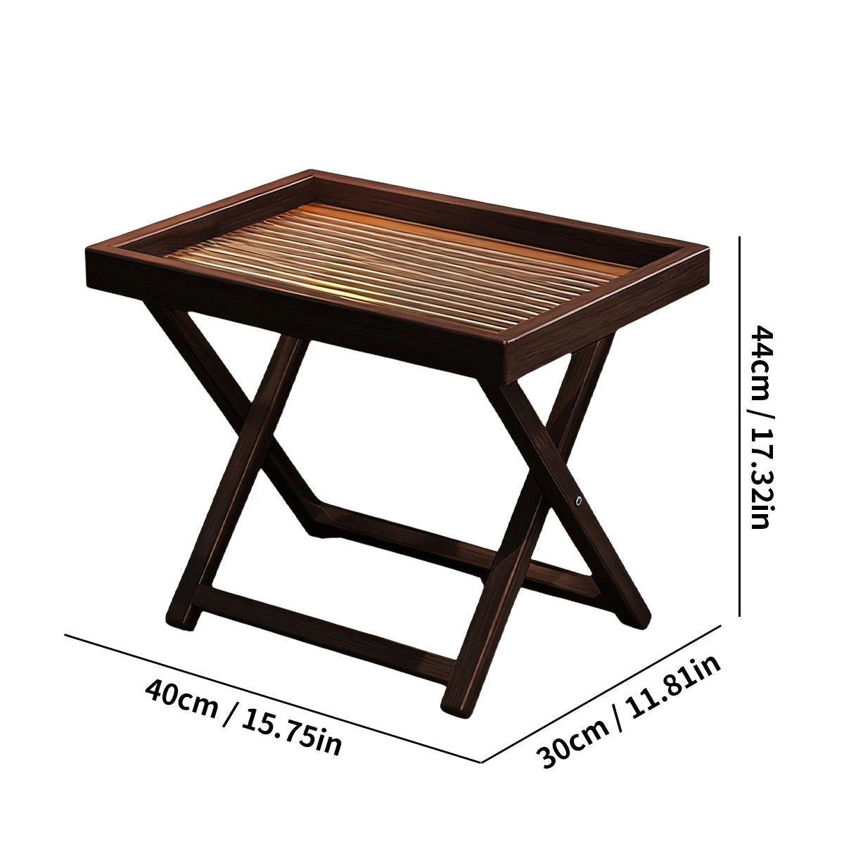 Tea-Colored Outdoor Folding Bamboo Side Table - 15.75"x11.81" Weather Resistant Lightweight for Camping Patio