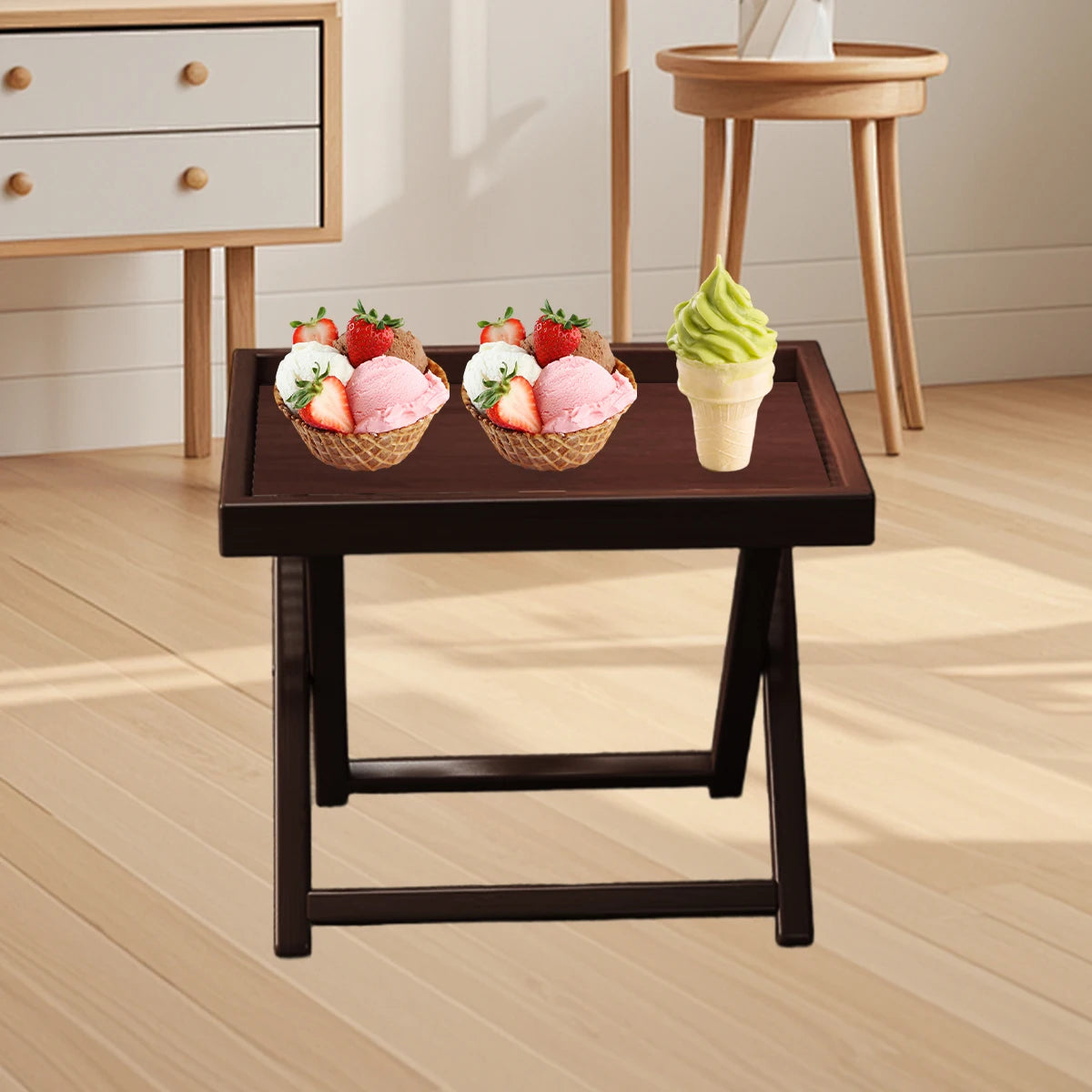 Tea-Colored Outdoor Folding Bamboo Side Table - 15.75"x11.81" Weather Resistant Lightweight for Camping Patio