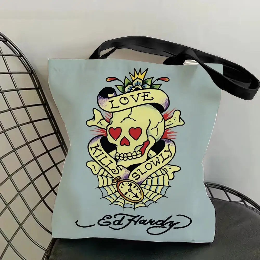 Fashion e-EdS H-HardyS Storage Bags Canvas Double-Sided Print Fashion Shoulder Tote Shopping Bag Gift Eco Handbags