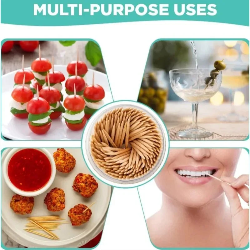 500PCS Disposable Bamboo Toothpicks Double Headed Picks Fruit Dessert Picks Home Kitchen Restaurant Portable Teeth Cleaning Tool
