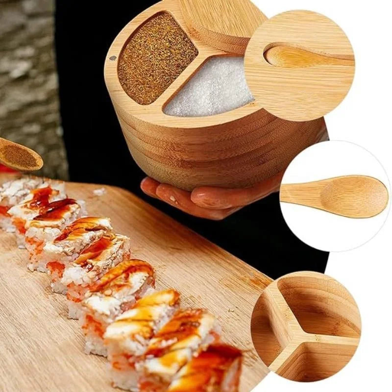 New Kitchen Convenience Tools Bamboo Salt Jar Kitchen Seasoning Bottle Circular Bamboo Seasoning Box Spice Rack Accessories
