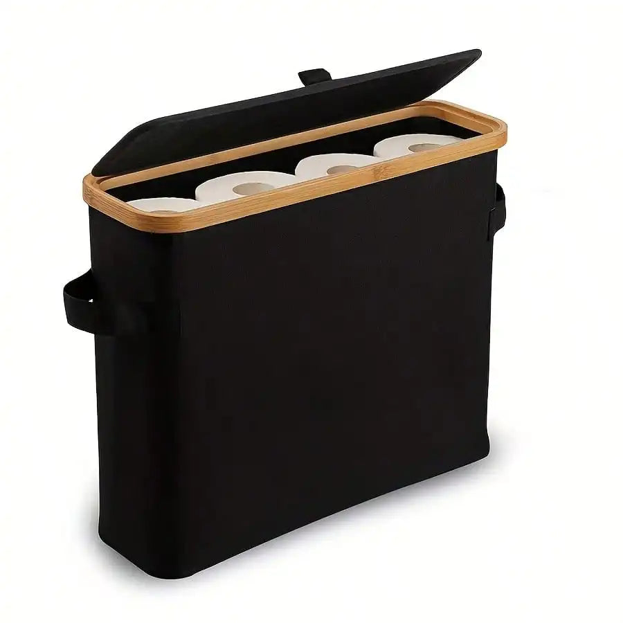 Bamboo Toilet Paper Holder , Multi-Functional Collapsible Bathroom, Bedroom, Dormitory Storage Basket, Laundry Basket
