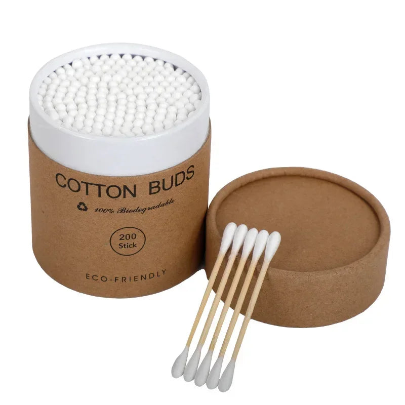 200Pcs Bamboo Cotton Swab Wood Sticks Soft Cotton Buds Cleaning of Ears Tampons Health Beauty Disposable Colored Cotton Swabs