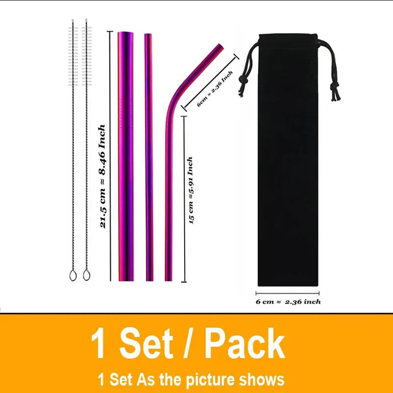 Reusable Metal Straws Set 304 Stainless Steel Drinking Straw for Bubble Tea with Bursh Portable Bag Eco Friendly Products