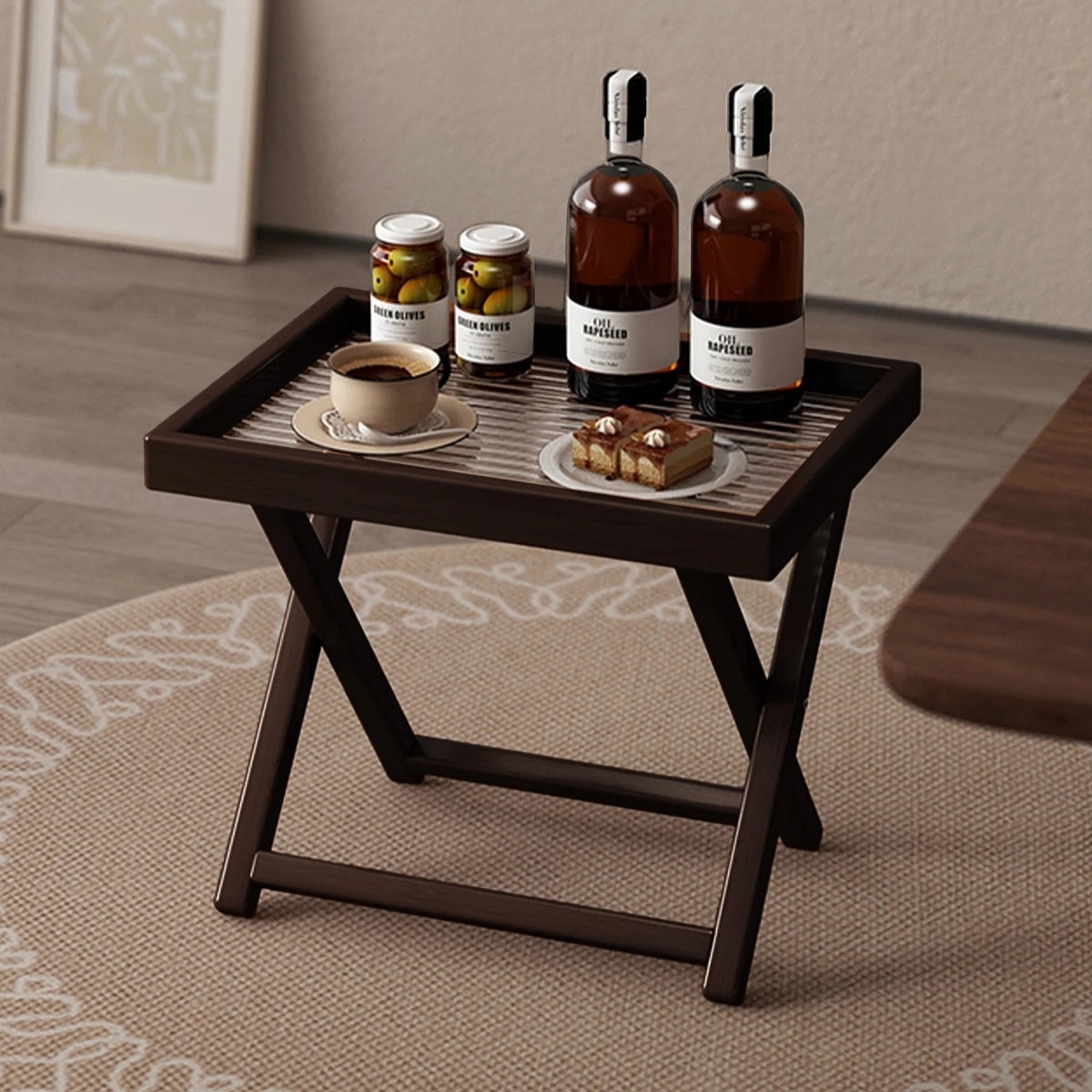 Tea-Colored Outdoor Folding Bamboo Side Table - 15.75"x11.81" Weather Resistant Lightweight for Camping Patio