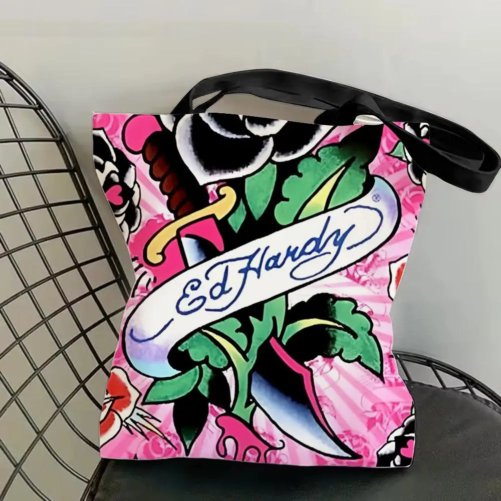 Fashion e-EdS H-HardyS Storage Bags Canvas Double-Sided Print Fashion Shoulder Tote Shopping Bag Gift Eco Handbags