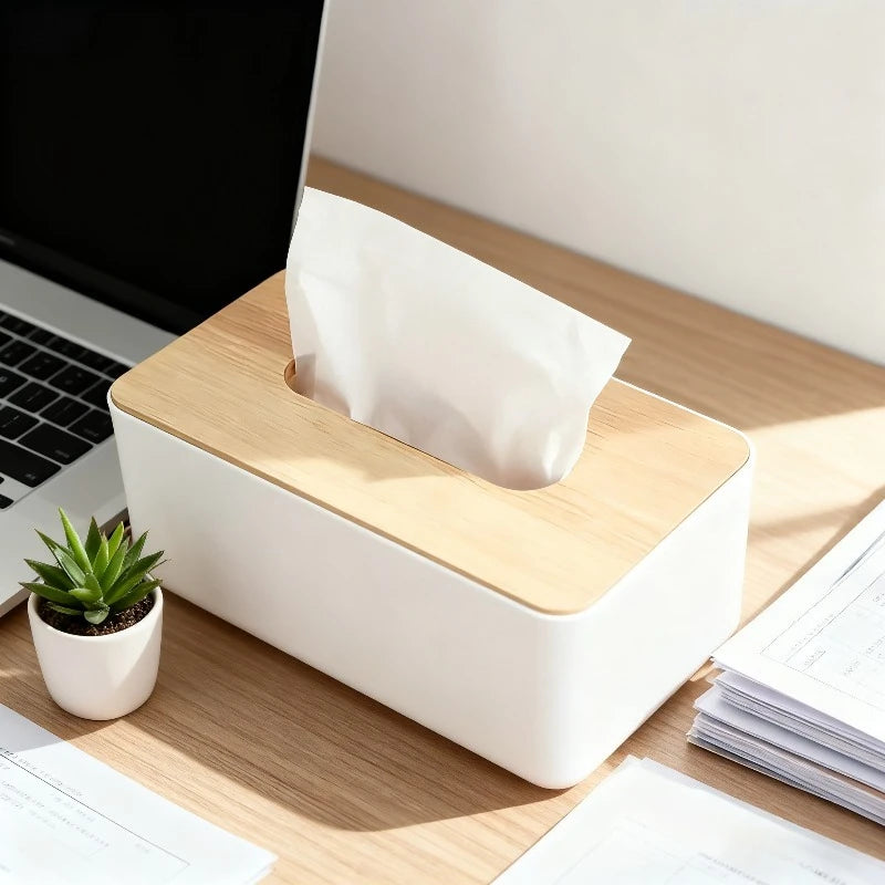 Bamboo Wood Tissue Box, Minimalist Multifunctional Desktop Organizer for Home Kitchen Bathroom Household Decor Supplies