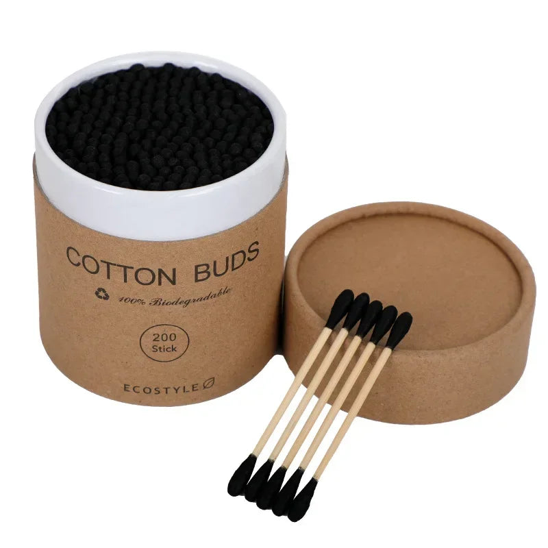 200Pcs Bamboo Cotton Swab Wood Sticks Soft Cotton Buds Cleaning of Ears Tampons Health Beauty Disposable Colored Cotton Swabs