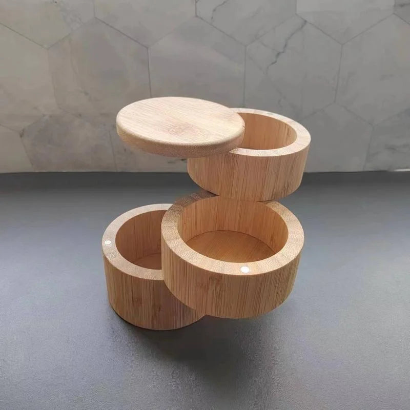 New Kitchen Convenience Tools Bamboo Salt Jar Kitchen Seasoning Bottle Circular Bamboo Seasoning Box Spice Rack Accessories