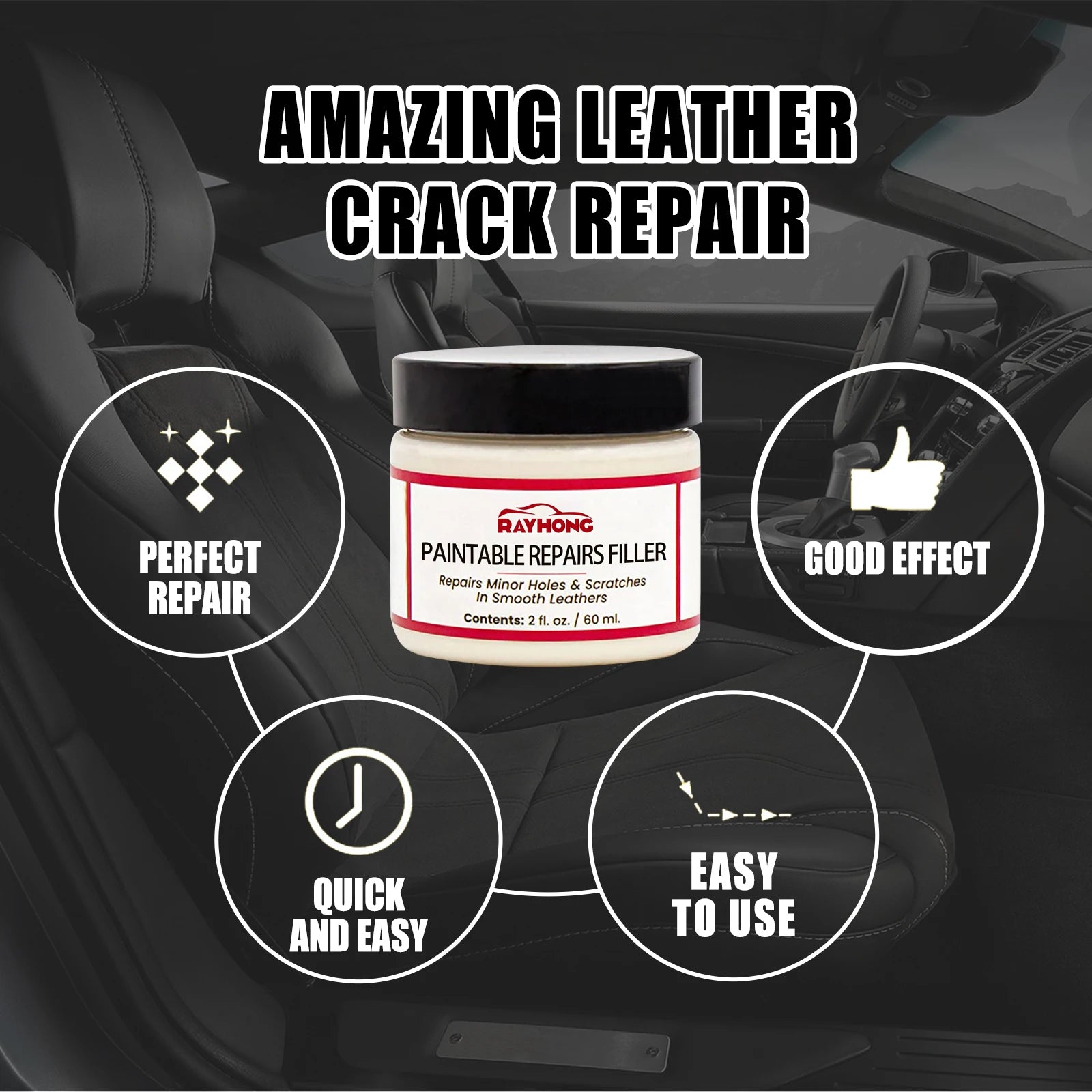 Eco-Friendly Leather Filler–Fine Filling Without Traces,Restores Leather's Smooth Texture,Suitable for Sofas,Car Seats & More