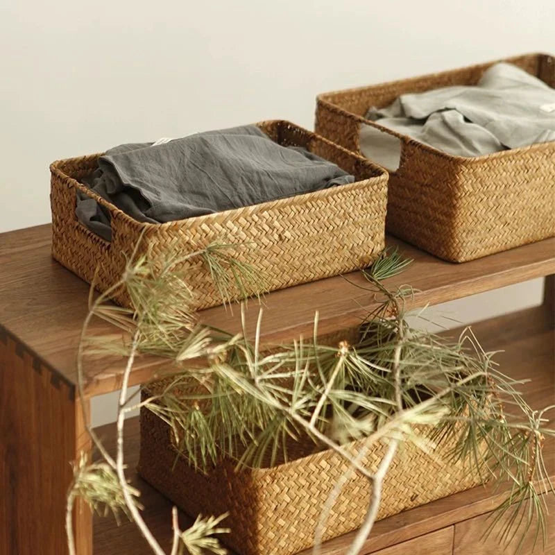 Zerolife Natural Woven Seagrass Basket, Straw Wicker Storage Container for Home Table, Fruit Bread Towels & Small Kitchen