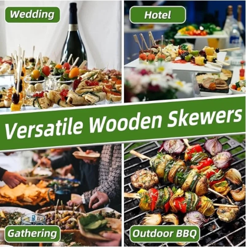 Wooden BBQ Skewers Hamburger Garnish Bamboo Sticks 12cm Disposable Forks Barbecue Sandwich Fruit Cooking Tools Party Accessories