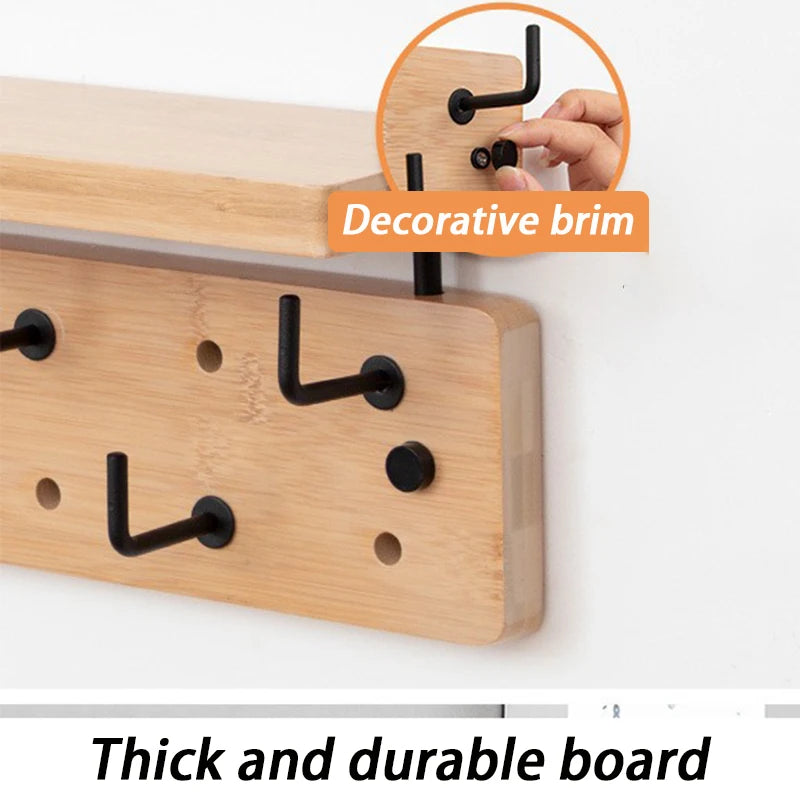 Bamboo Wooden Wall Mounted Clothes Rack Hanging Entrance Creative Coat Racks with Storage Rack Organizer Coat Rack Clothing