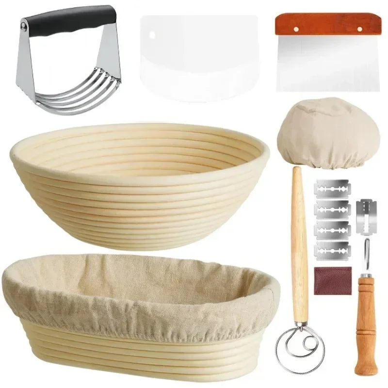 Yeast Starter Kit Proofing Basket Set Round Fermentation Basket Scraper Baking Mixer, cutter, beater, French bread utensils