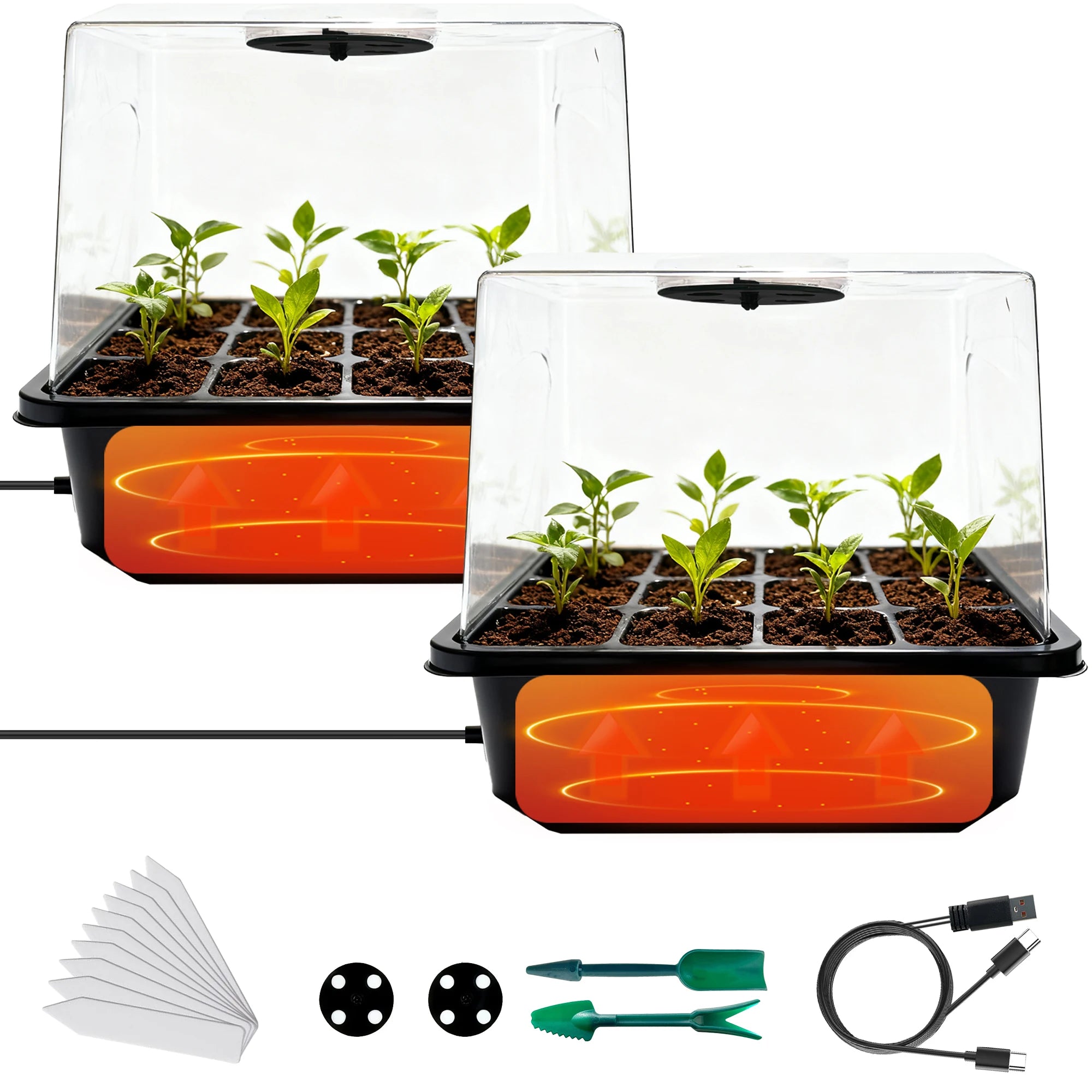 Seed Starter Kit with Built-in Heat, 24-Cell Plant Starter Tray Set, 2-Pack Propagation Trays with Humidity Dome
